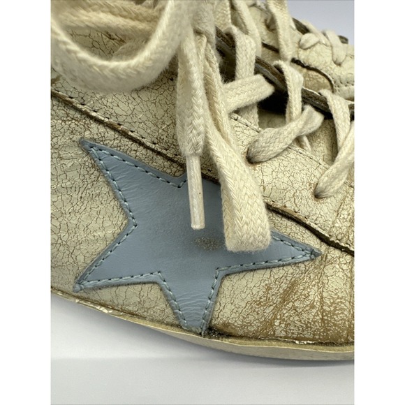 Golden Goose Superstar Sneakers White Leather Blue Star Distressed Low Top SZ 37 - Picture 2 of 16